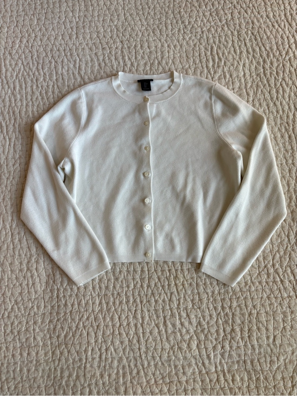 Tahari Ivory Button-Front Crewneck Cardigan